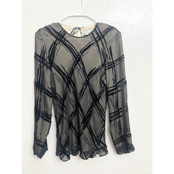 WORTH NEW YORK Black Abstract SHEER SILK Lined Artsy Top BLOUSE SIZE 12 Shirt - Picture 2 of 7